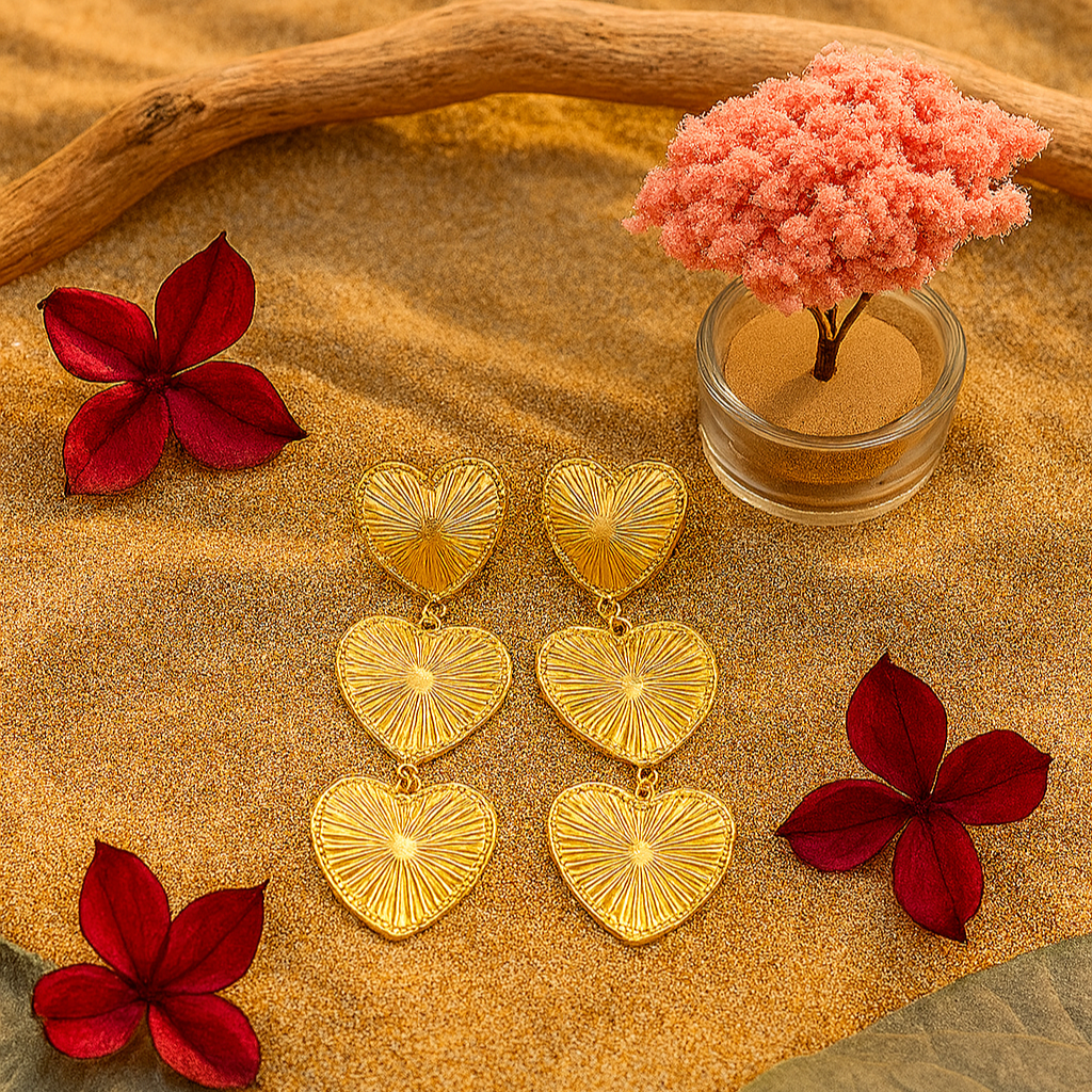 Serena Guilia Gouden hangoorbel 3 hartjes